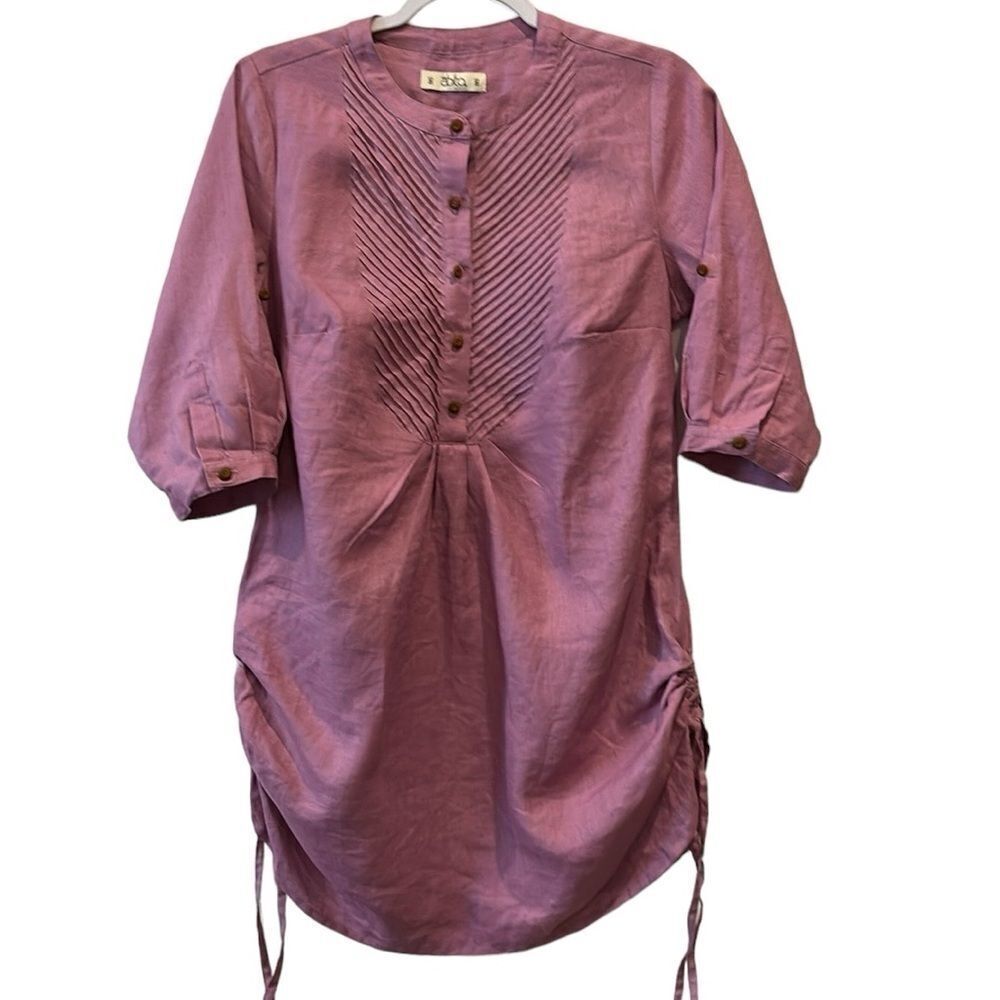 Abito Collezione High Quality 100% Linen Ruched Side Tab Sleeve Shirt Dress‌‌‌‌‌